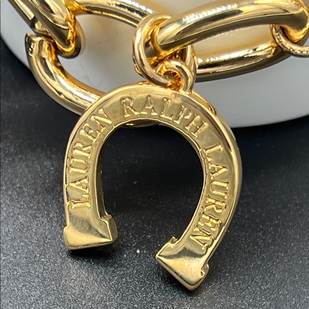 Ralph Lauren Gold Tone Horseshoe Link Toggle Bracelet 8” NEW Equestrian - Picture 6 of 8